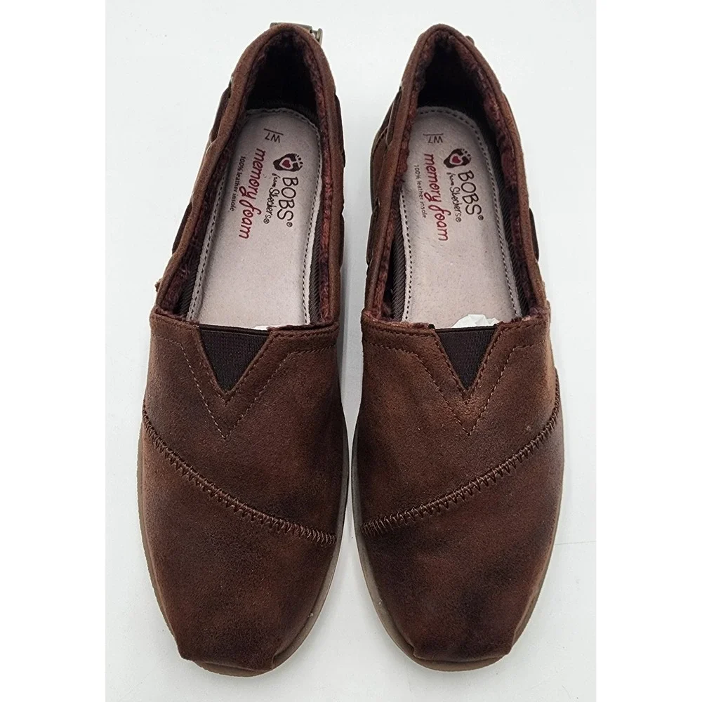 BOBS from Skechers Slip On Loafers Womens W7 Brown Faux Fur Lined 33731 EXC